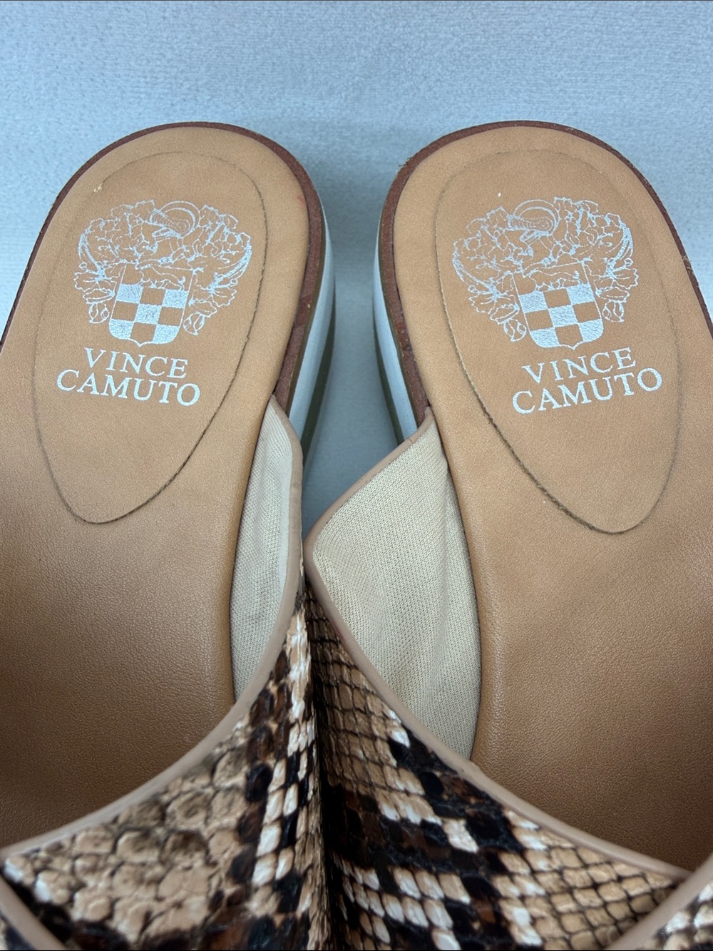 Vince Camuto Snake Print Platform Slide Sandals in Cream Brown Tan - Picture 6 of 8